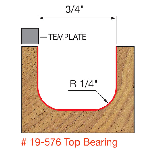 Freud, 19-576 3/4'' Radius Dish Craving Router Bit w/Top Bearing 1/2'' Shank