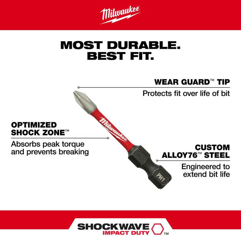 Milwaukee Shockwave Impact Duty Driver Bit, 5-Pack, 2in., Square SQ2,  Model# 48-32-4606