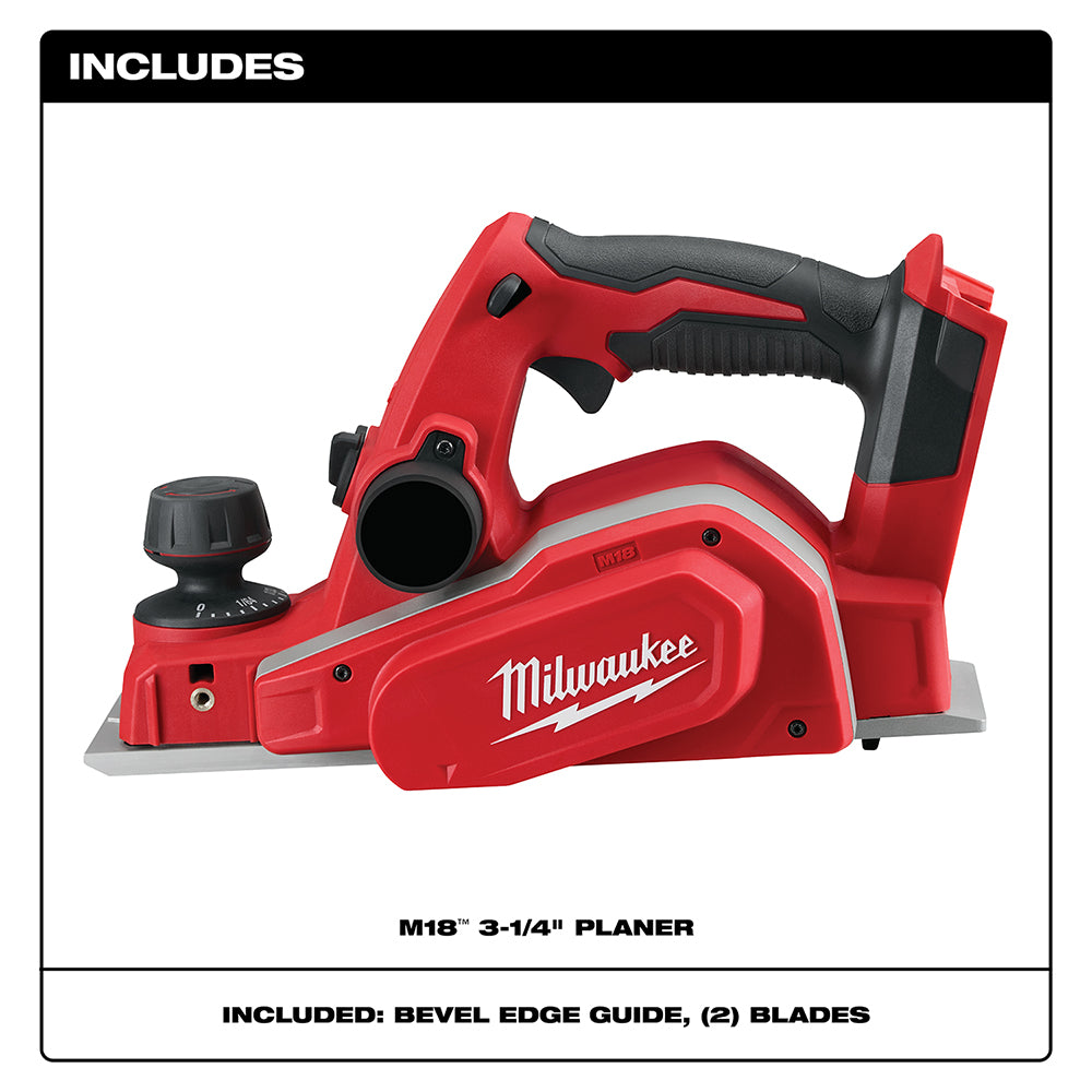 Milwaukee, 2623-20 M18 Raboteuse sans fil au lithium-ion 18 volts de 3-1/4 po