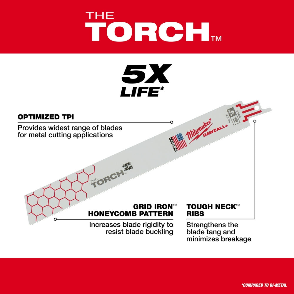Milwaukee, 48-00-5787 9" 14 TPI Sawzall The Torch Reciprocating Saw Blades - 5 Pack