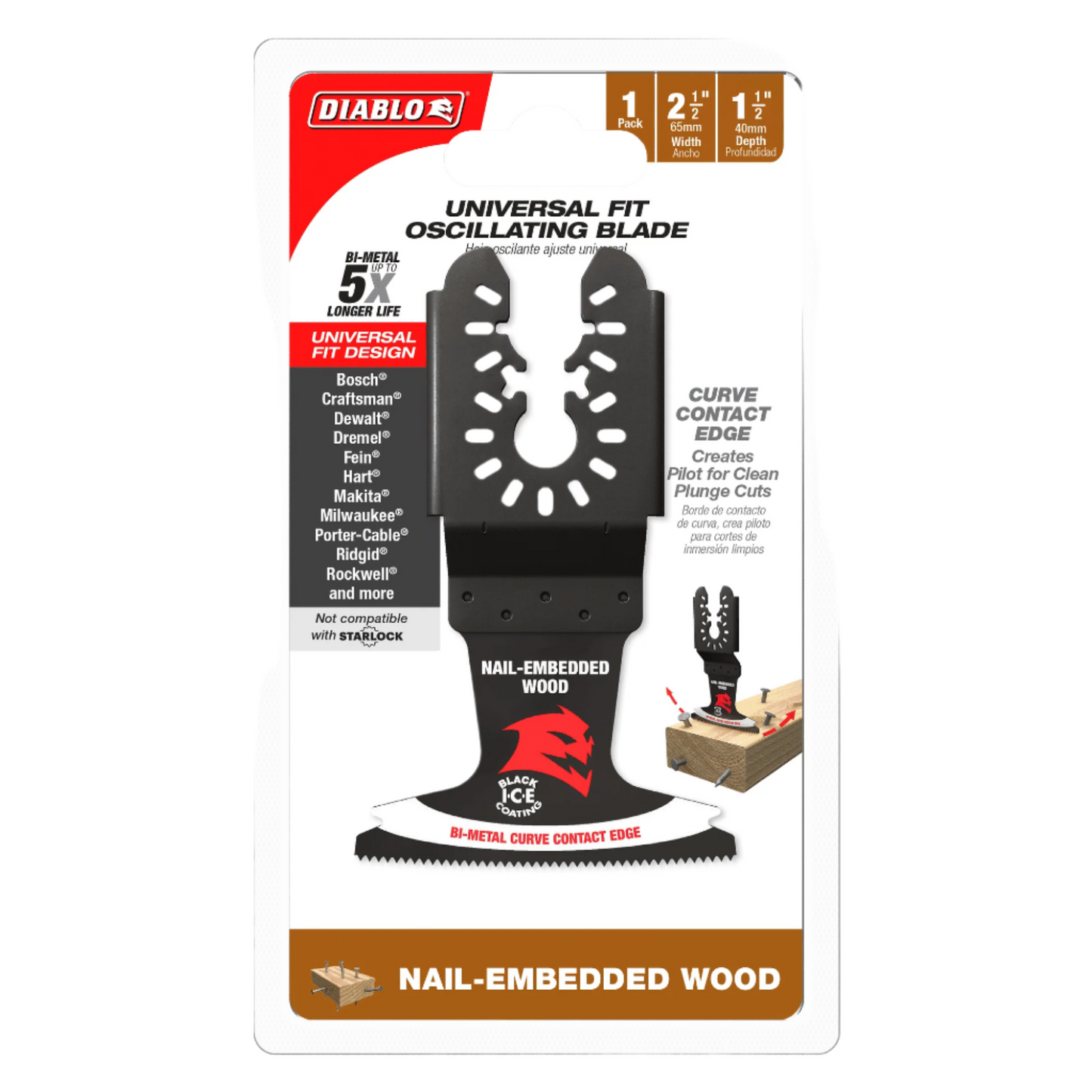 Diablo, DOU250BW 2-1/2in Demo Demon Universal Fit Bi-Metal Oscillating Blade for Nail-Embedded Wood