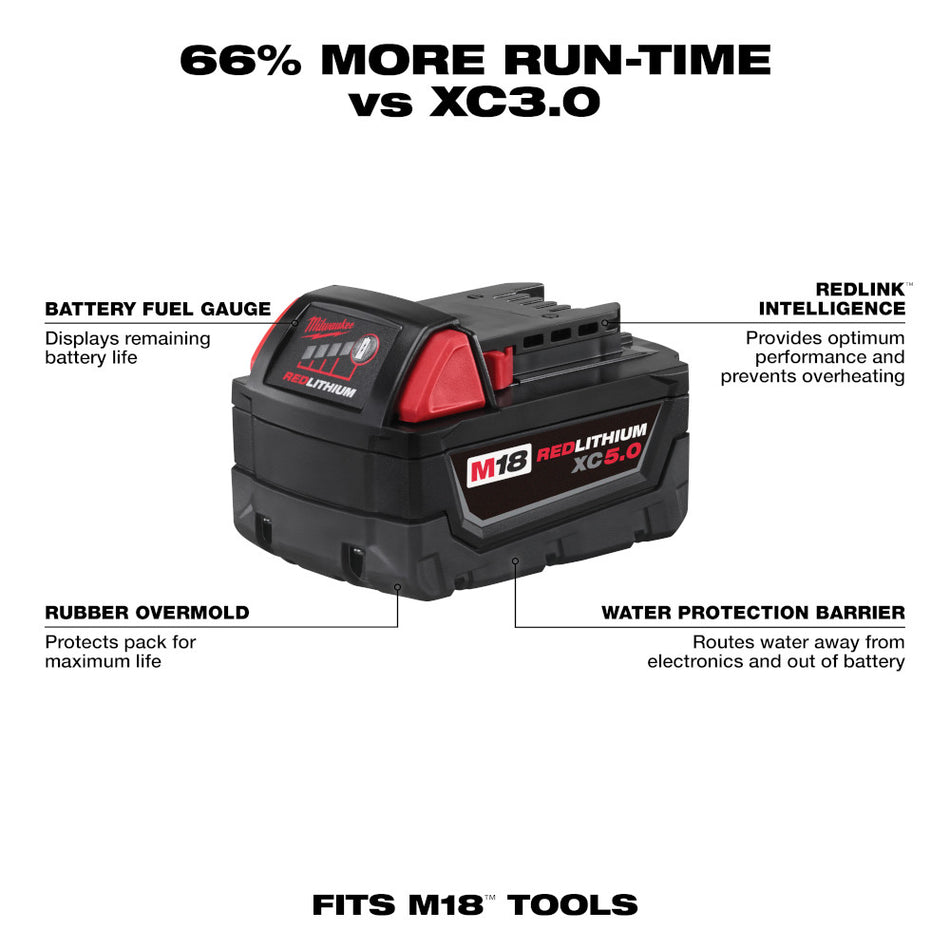 Milwaukee, M18 REDLITHIUM XC5.0 Extended Capacity Battery Pack