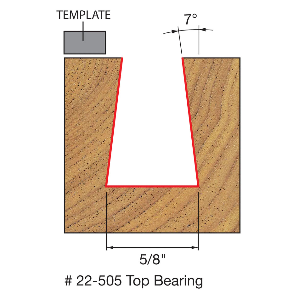 Freud, 22-505 7º Dovetail Router Bit w/Top Bearing 1/4'' Shank