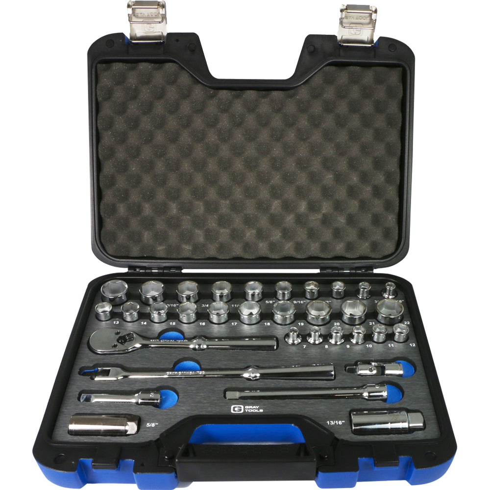 Gray Ratchet 3/8-inch Drive, SAE and Metric Socket and Attachment Set 33pc 25033SH
