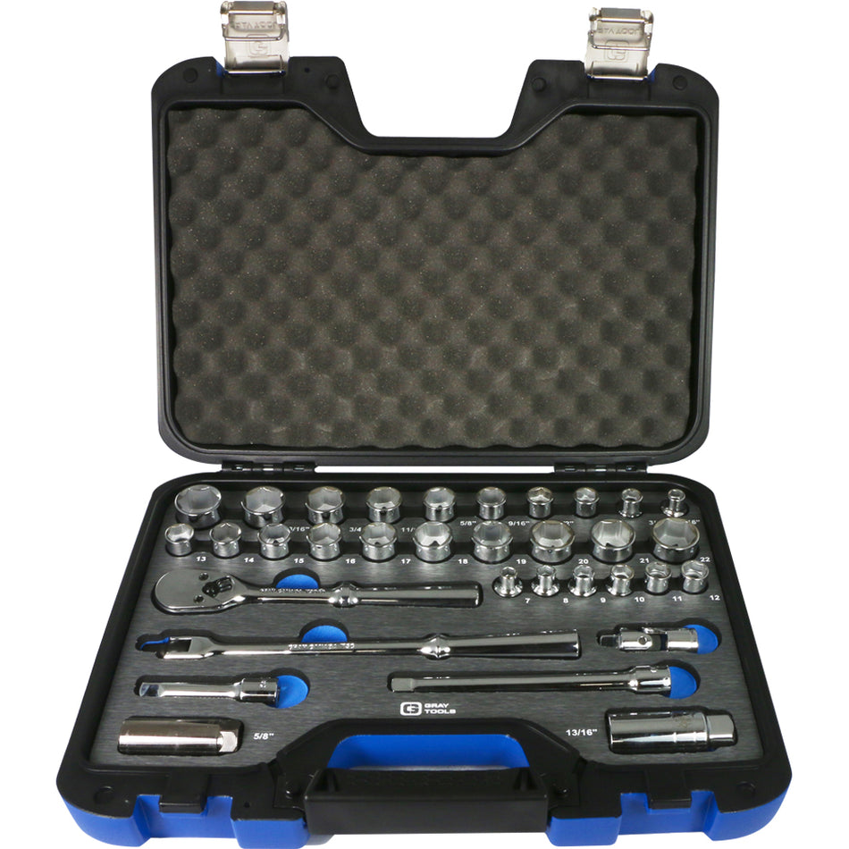 Gray Ratchet 3/8-inch Drive, SAE and Metric Socket and Attachment Set 33pc 25033SH