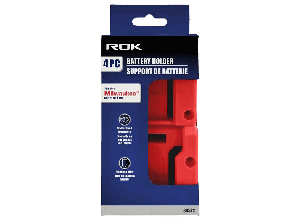 ROK, 80522 4PC Battery Holder for Milwaukee M18 Batteries