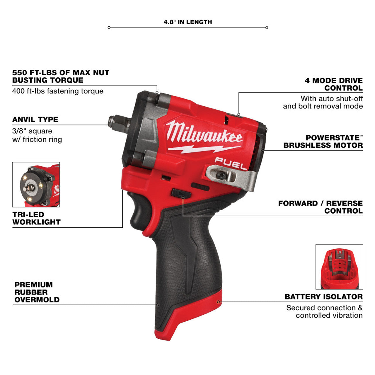 Milwaukee, 2562-20  M12 FUEL 3/8in Stubby Impact Wrench