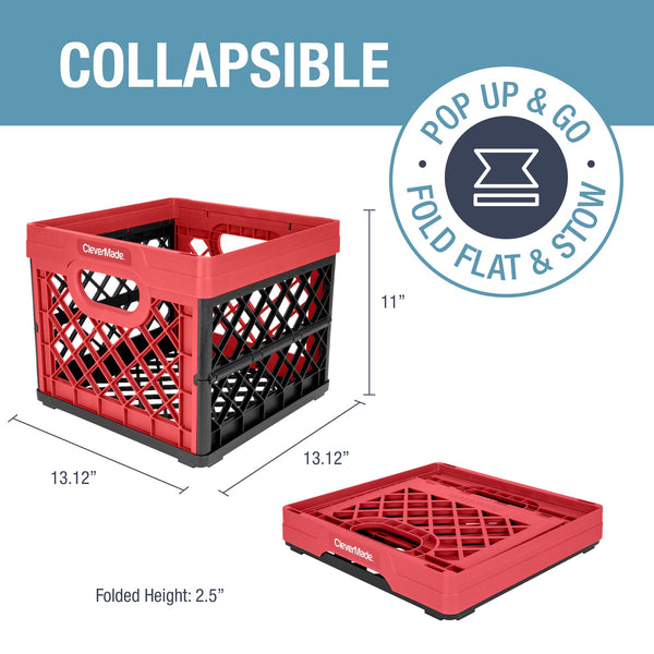 CLEVERMADE, 8034175-527 Red Collapsible Storage Crate - 25L