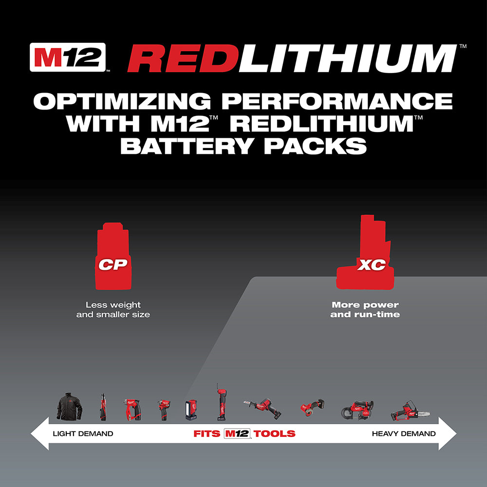 Milwaukee, 48-11-2460 M12 REDLITHIUM XC 6.0Ah Extended Capacity Battery Pack