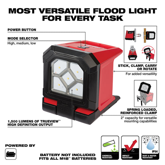 Milwaukee, 2365-20 M18 18 Volt Lithium-Ion Cordless Rover Mounting Flood Light (Tool Only)