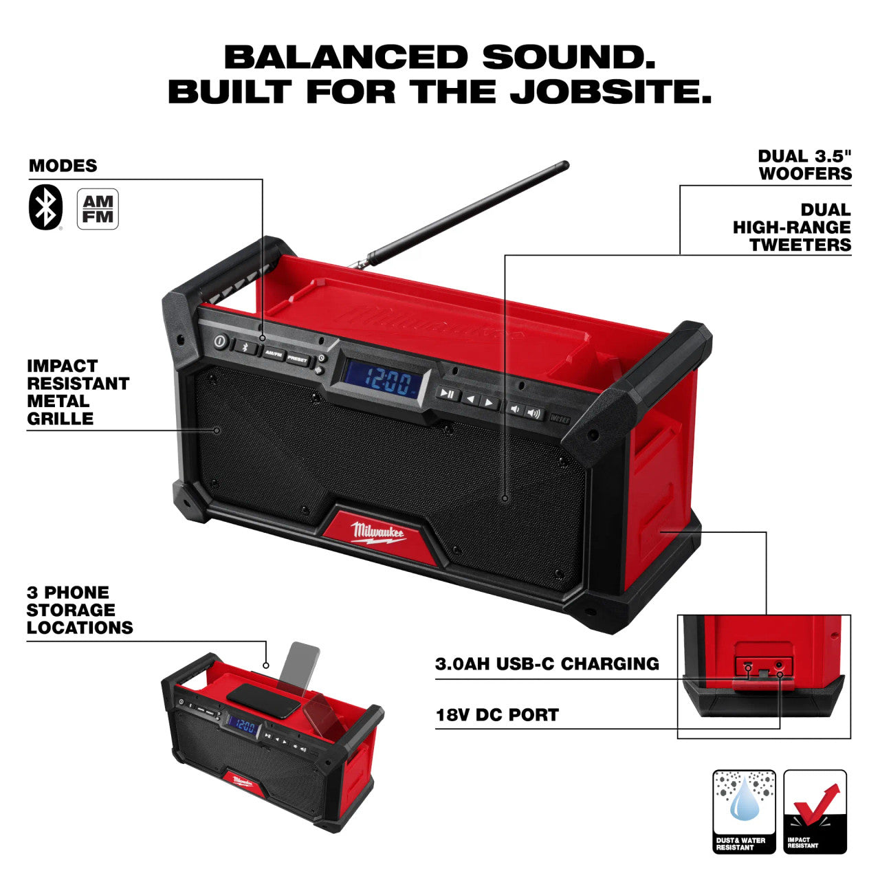 Milwaukee, 2952-20 M18 Bluetooth Jobsite Radio