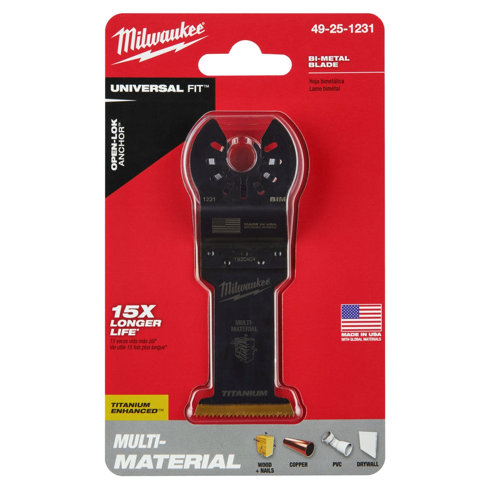 Milwaukee, 49-25-1231 MILWAUKEE® OPEN-LOK™ 1-3/8" TITANIUM CHARGED™ Bi-Metal Multi-Material Multi-Tool Blade