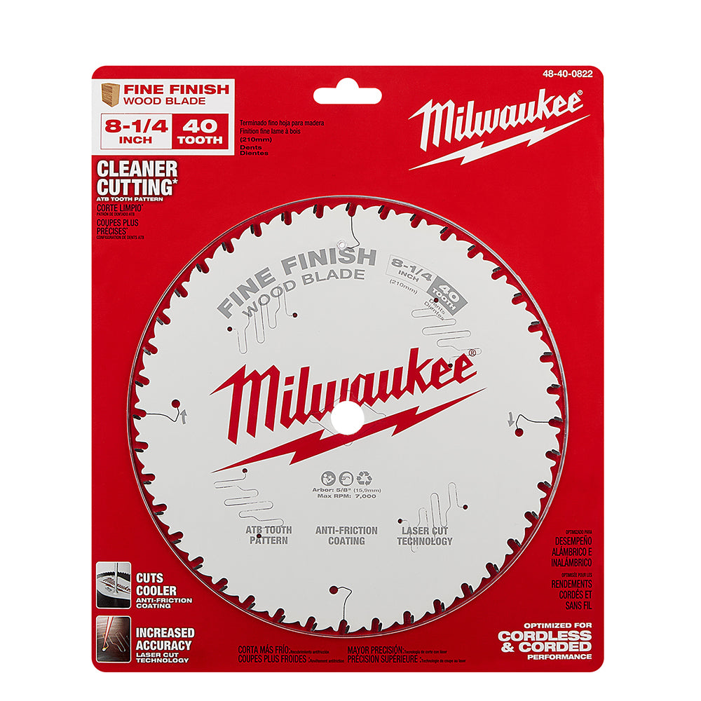 Milwaukee, 48-40-0822 8-1/4 in. 40 Tooth Fine Finish Circular Saw Blade