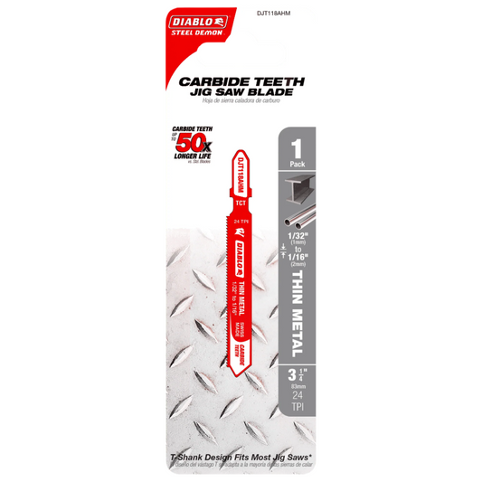 Diablo, DJT118AHM Carbide T-Shank Jig Saw Blade for Thin Metal 5 Pk