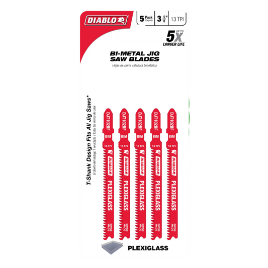 Diablo, DJT102BF5 Bi-Metal T-Shank Jig Saw Blades for Plexiglass 5 Pk