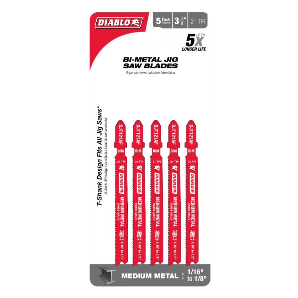 Diablo DJT121AF5 Lames de scie sauteuse bimétalliques à tige en T 5 Pk 68015