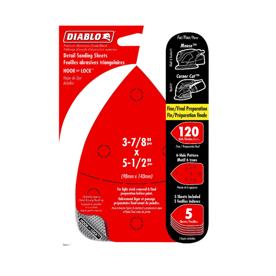 Diablo Detail 3-7/8'' x 5-1/2'' CAT/Souris Hook &amp; Lock™ Grain 120 14840