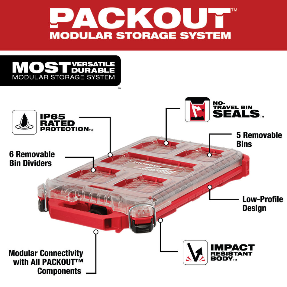 Milwaukee, 48-22-8436 PACKOUT Organisateur compact de petites pièces à profil bas