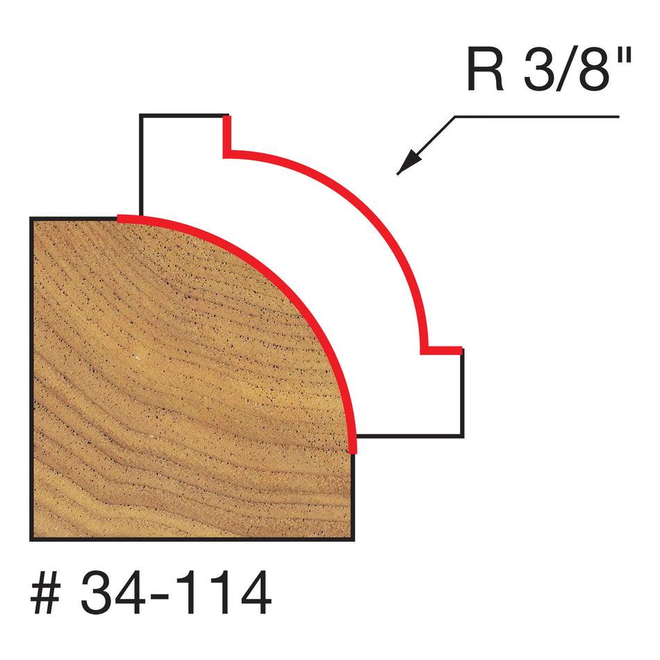 Freud, 34-114 3/8'' Radius Round Over Rounding Router Bit 1/4'' Shank