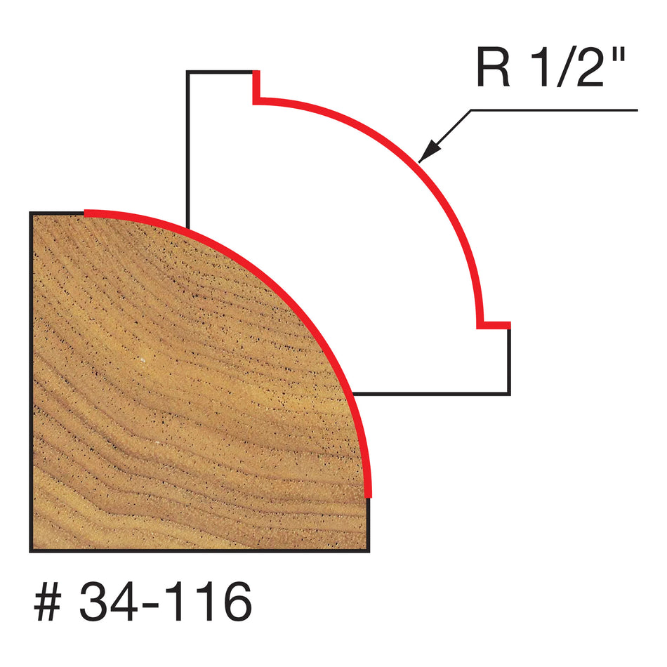 Freud, 34-116 1/2'' Radius Round Over Rounding Router Bit 1/4'' Shank