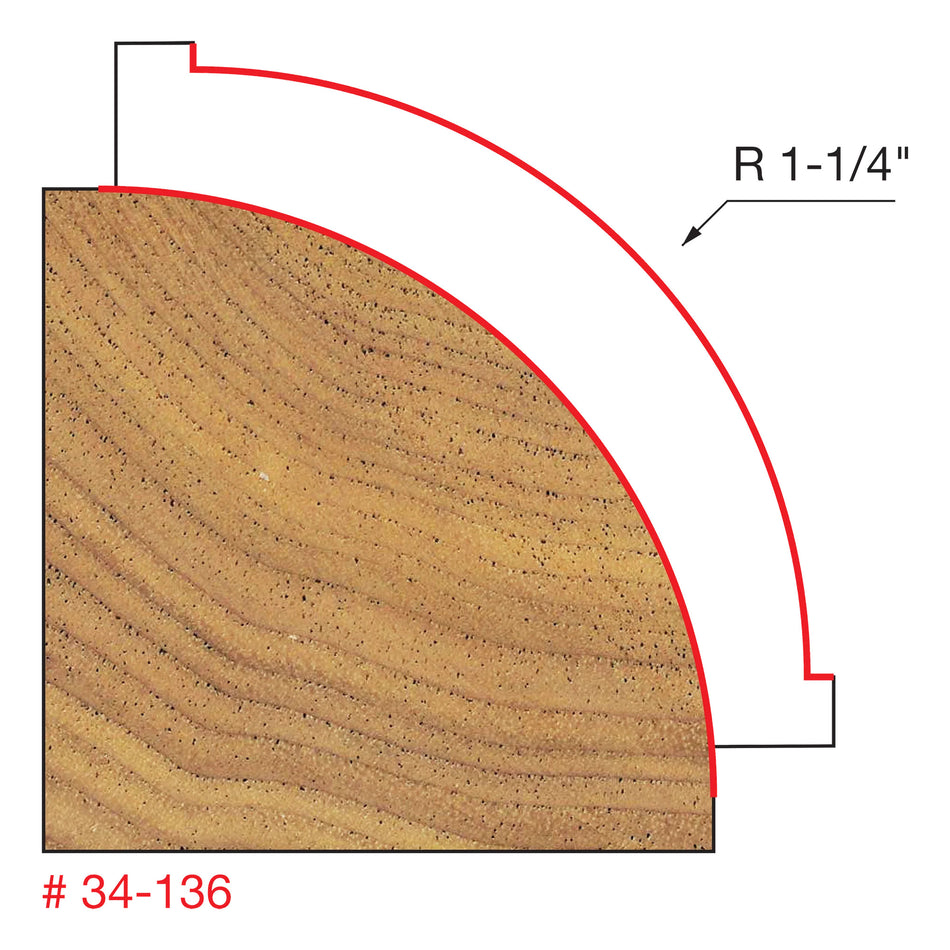 Freud, 34-136 Quadra-Cut 1-1/4'' Round Over Rounding Router Bit 1/2'' Shank