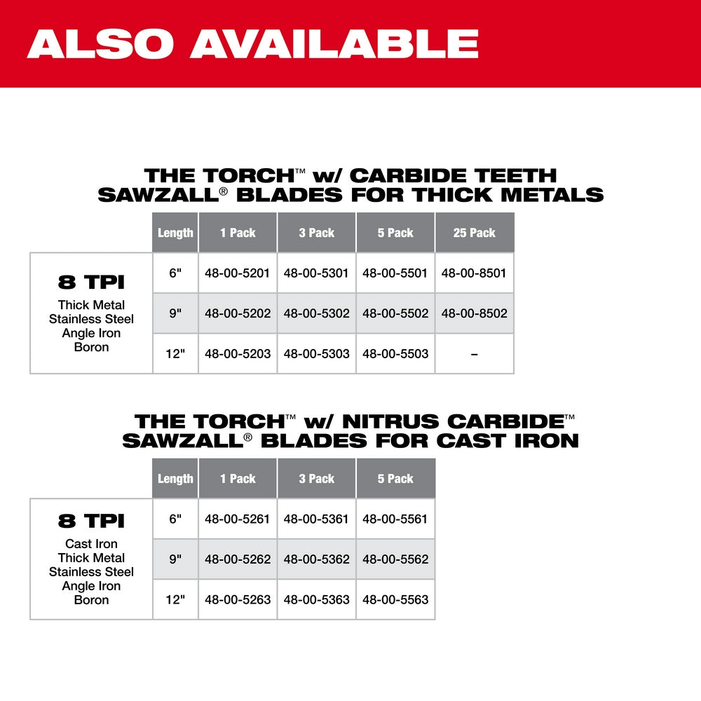 Milwaukee, 48-00-5201 6" 8TPI The TORCH Carbide Teeth SAWZALL Blade