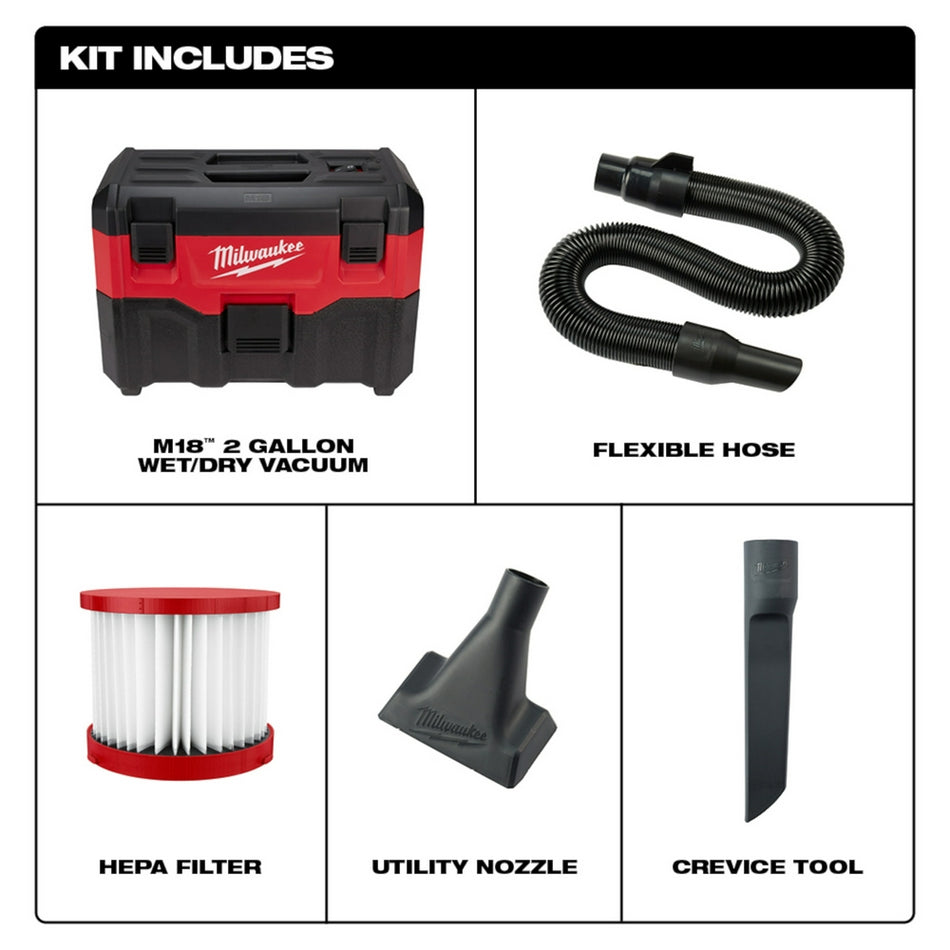Milwaukee, 0880-20 M18 2-Gallon Wet/Dry Vacuum