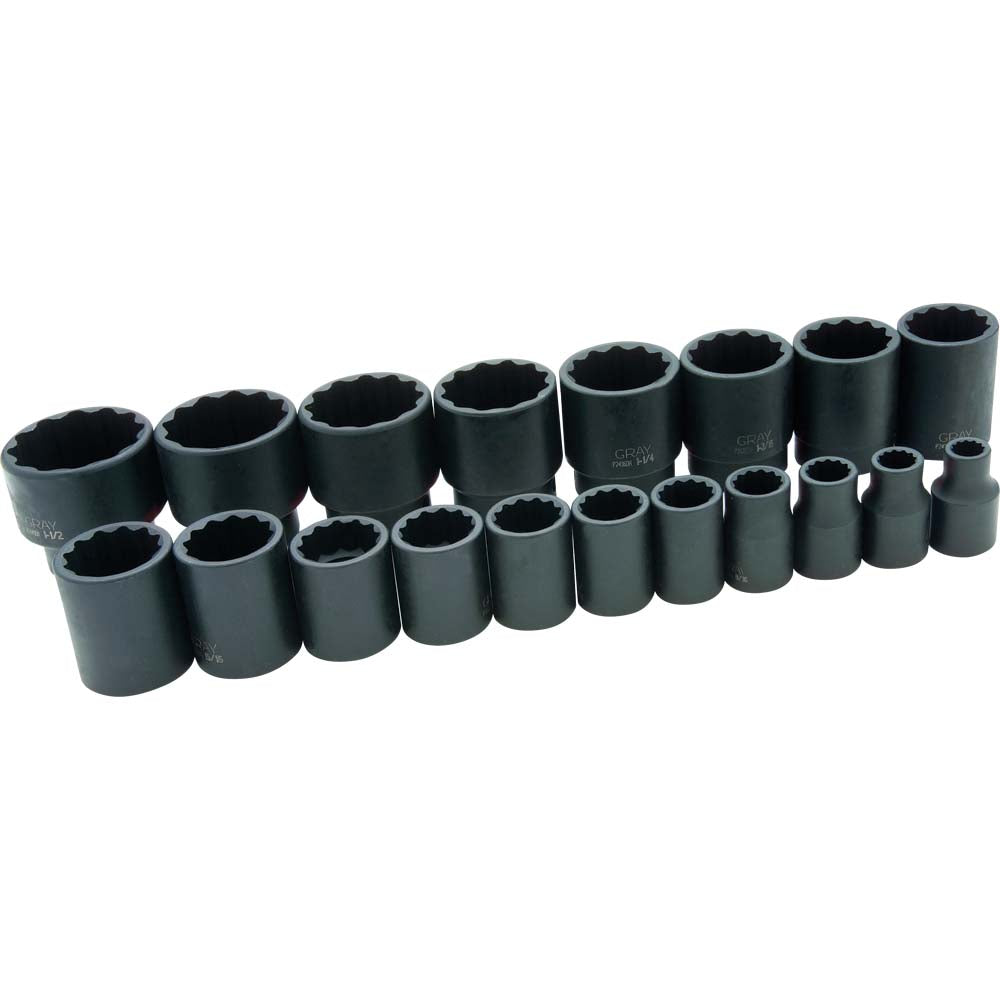 Gray, 35068 Impact Socket Set, SAE 1/2-inch Drive 19pc