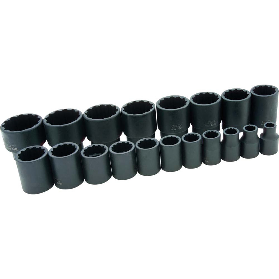 Gray, 35068 Impact Socket Set, SAE 1/2-inch Drive 19pc