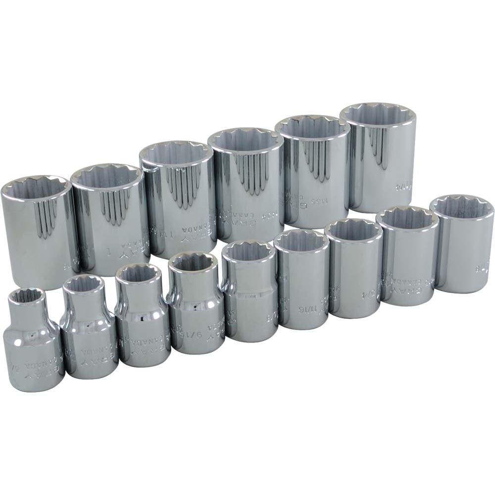 Gray Socket Set, 35115 SAE Standard 12 Point 15pc