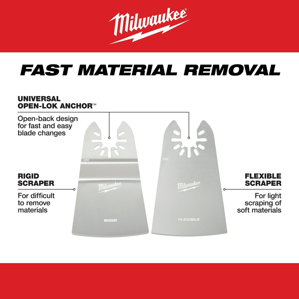 Milwaukee, 49-25-2202 Milwaukee OPEN-LOK 2" RIGID & 2" FLEXIBLE SCRAPER VARIETY PACK (2 pc)