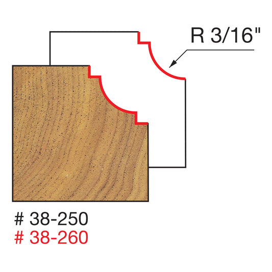 Freud, 38-250 3/16'' Radius Classical Cove Router Bit 1/4'' Shank