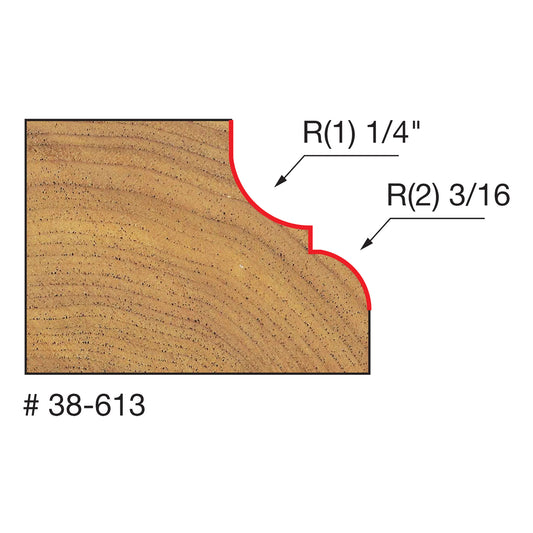 Freud, 38-613 1/4'' & 3/16'' Radius Classical Cove & Round Router Bit 1/4'' Shank