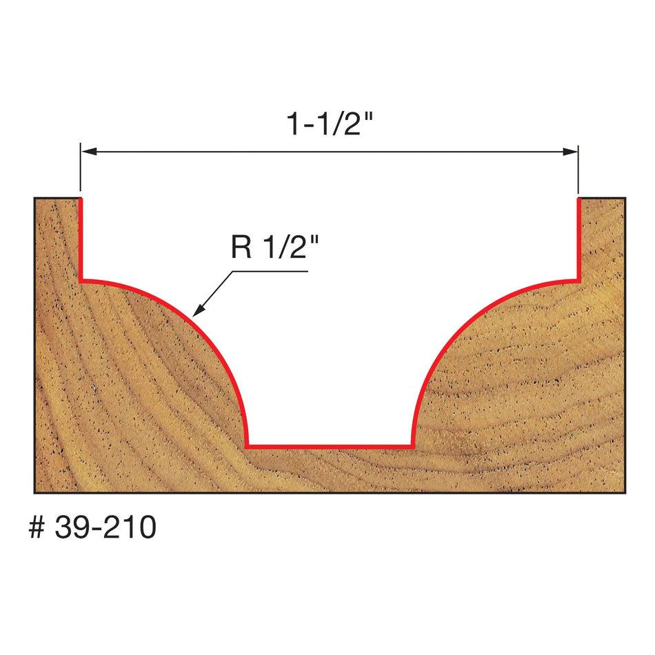 Freud, 39-210 1/2'' Radius Ovolo Router Bit 1/4'' Shank