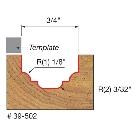 Freud, 39-502 3/32'' & 1/8'' Radius Top Bearing Classical Cove & Bead Groove Router Bit 1/4'' Shank