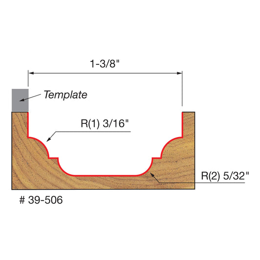 Freud, 39-506 3/16'' & 5/32'' Radius Top Bearing Classical Cove & Bead Groove Router Bit 1/4'' Shank