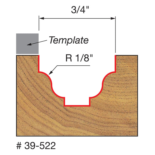Freud, 39-522 1/8'' Radius Top Bearing Fillet Ogee Groove Router Bit 1/4'' Shank
