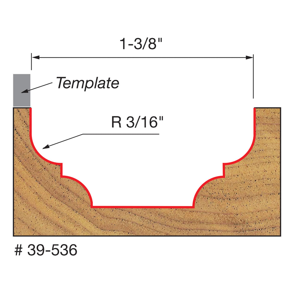 Freud, 39-536 3/16'' Radius Top Bearing Cove & Bead Groove Router Bit 3/8'' Shank