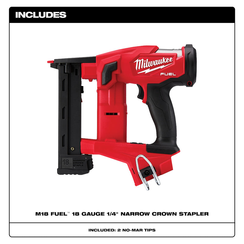 Milwaukee, 2749-20 M18 FUEL 18 Volt Lithium-Ion Brushless Cordless 18 Gauge 1/4 in. Narrow Crown Stapler  - Tool Only 75067