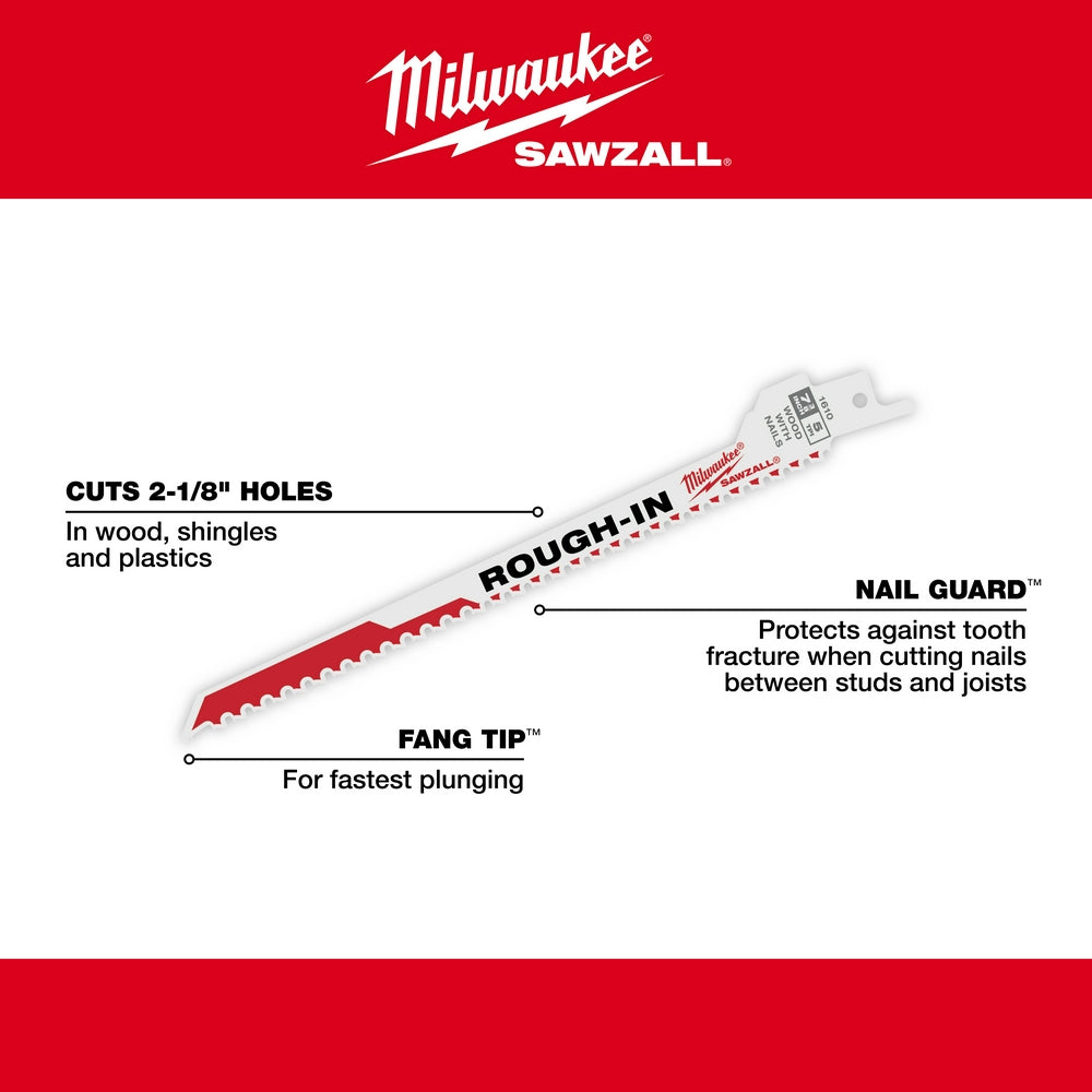 Milwaukee, 48-00-1610 Sawzall® Rough-In Blade 5pk