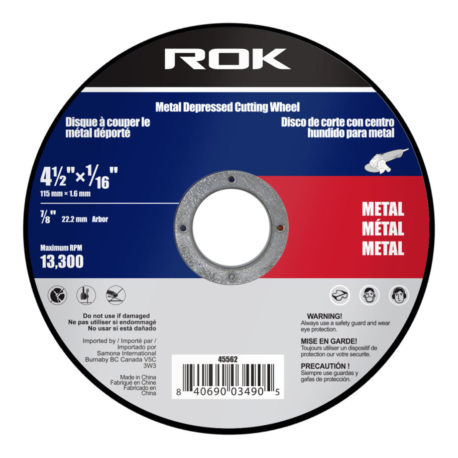 ROK, 45562 4-1/2" Depressed Metal Cut-Off Wheel