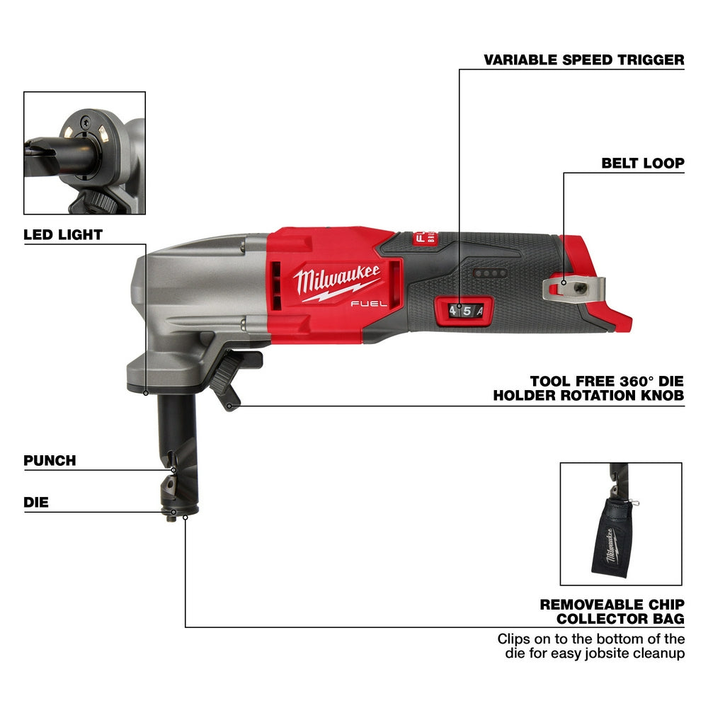 Milwaukee, 2476-20 M12 FUEL Grignoteuse à vitesse variable sans balais à l'ithium-Ion de 12 volts de calibre 16 - Outil uniquement