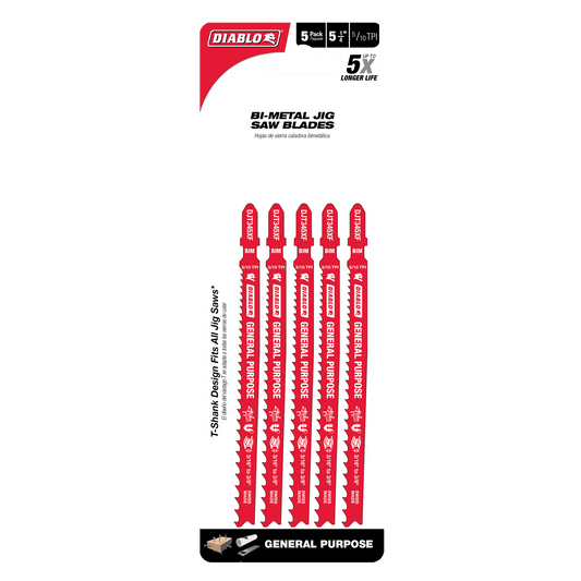 Diablo, DJT345XF5 Bi-Metal T-Shank Jig Saw Blades for General Purpose Cuts 5 Pk