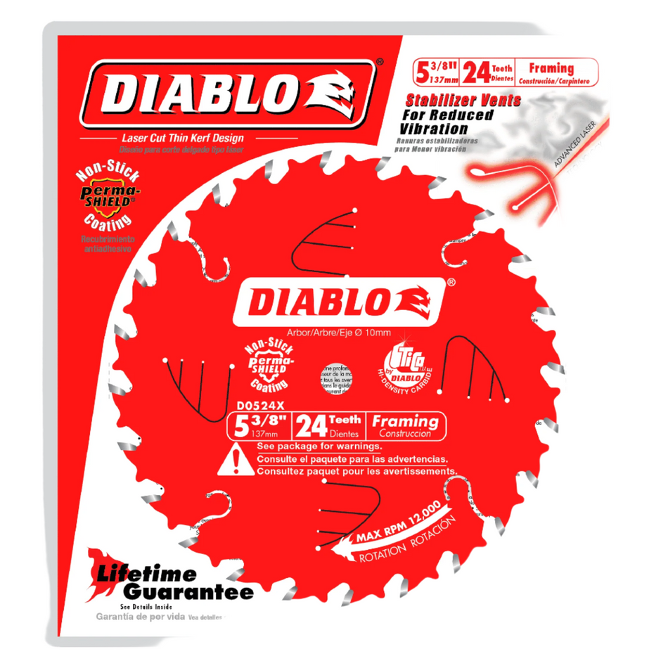Freud D0524X Diablo 5-3/8-Inch 24 Tooth ATB Framing Cordless Trim Saw Blade with 10mm Arbor