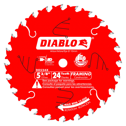 Freud D0524X Diablo 5-3/8-Inch 24 Tooth ATB Framing Cordless Trim Saw Blade with 10mm Arbor