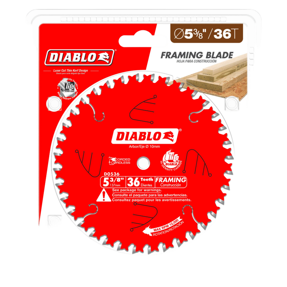 Freud D0536X Diablo 5-3/8-Inch 36 Tooth ATB Finish Cordless Trim Saw Blade with 10mm Arbor