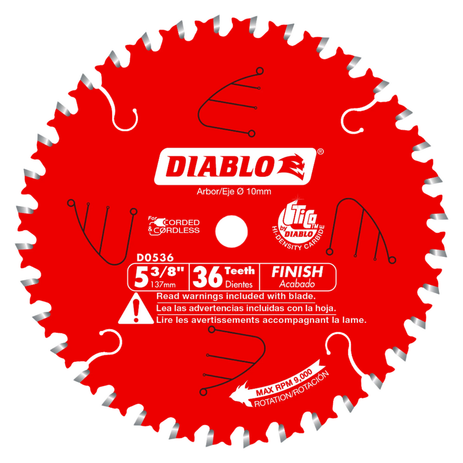 Freud D0536X Diablo 5-3/8-Inch 36 Tooth ATB Finish Cordless Trim Saw Blade with 10mm Arbor