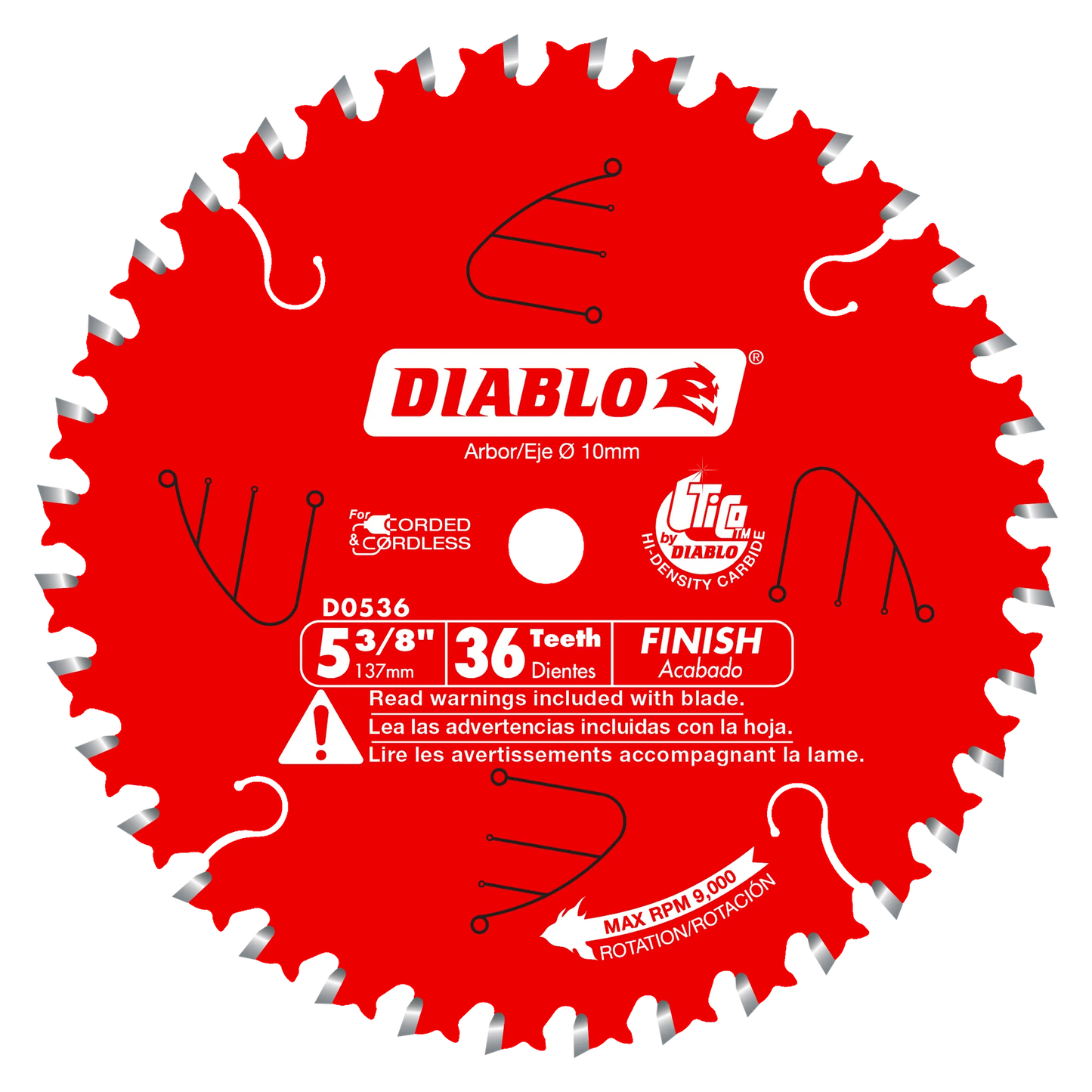 Freud D0536X Diablo Lame de scie sans fil, finition ATB, 5-3/8 pouces, 36 dents, avec arbre de 10 mm, 14055