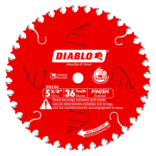 Freud D0536X Diablo 5-3/8-Inch 36 Tooth ATB Finish Cordless Trim Saw Blade with 10mm Arbor