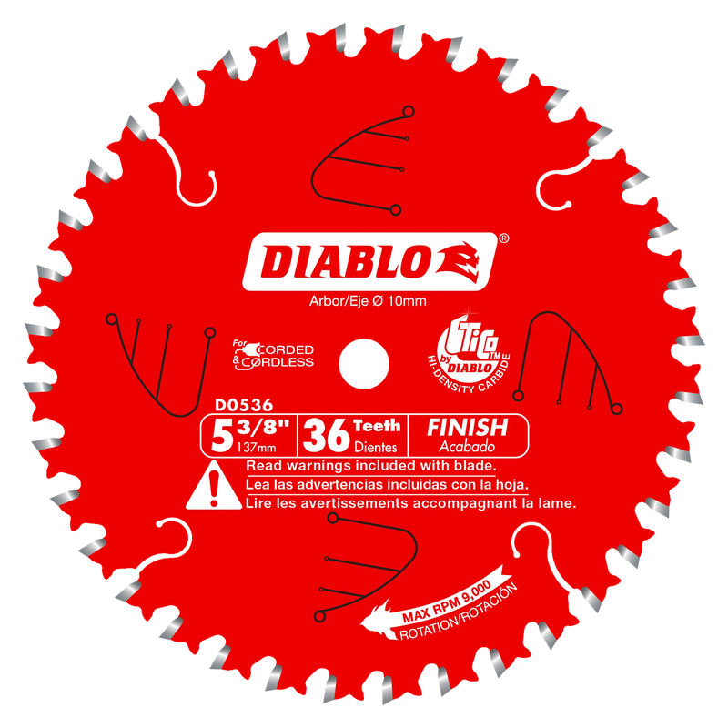 Freud D0536X Diablo 5-3/8-Inch 36 Tooth ATB Finish Cordless Trim Saw Blade with 10mm Arbor